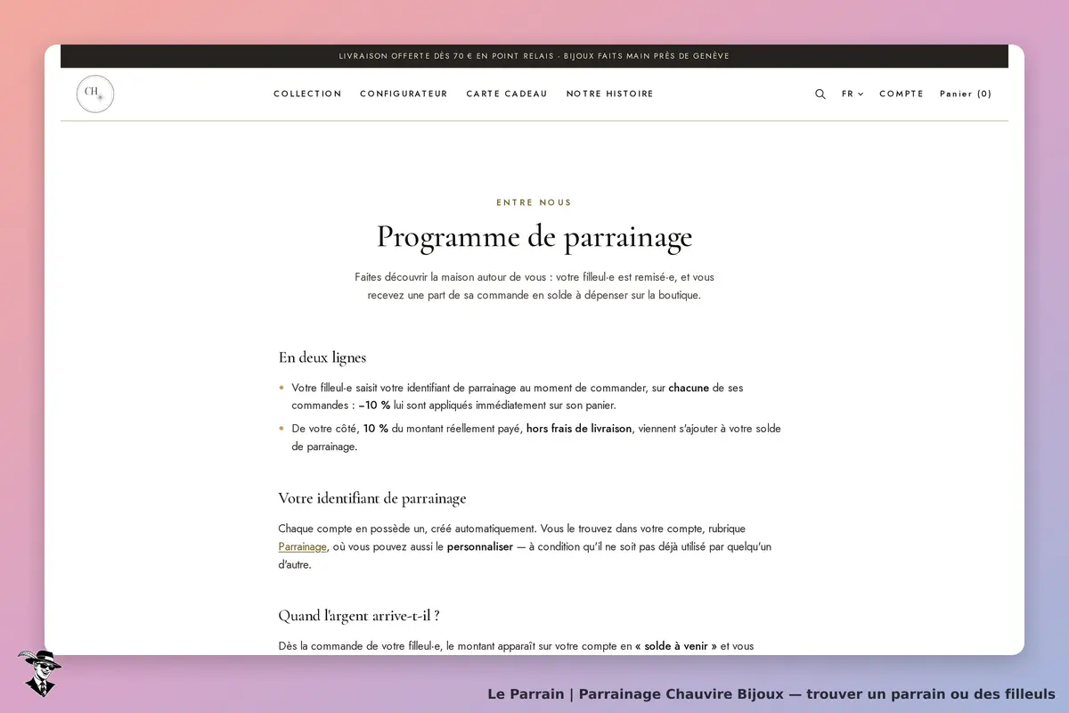 Page parrainage de Chauvire Bijoux