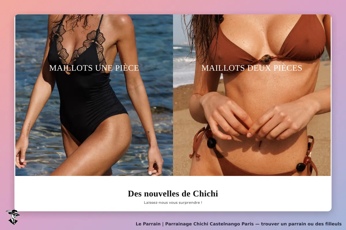 Chichi Castelnango Paris : maillots de bain une pièce et deux pièces sur fond de plage