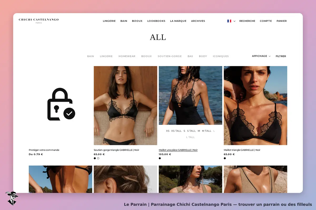 Chichi Castelnango Paris : page catégorie avec plusieurs modèles de lingerie et maillots de bain