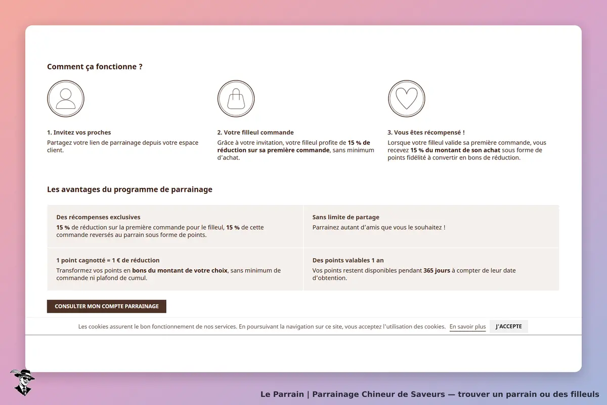 Chineur de Saveurs : explication du programme de parrainage et avantages associés