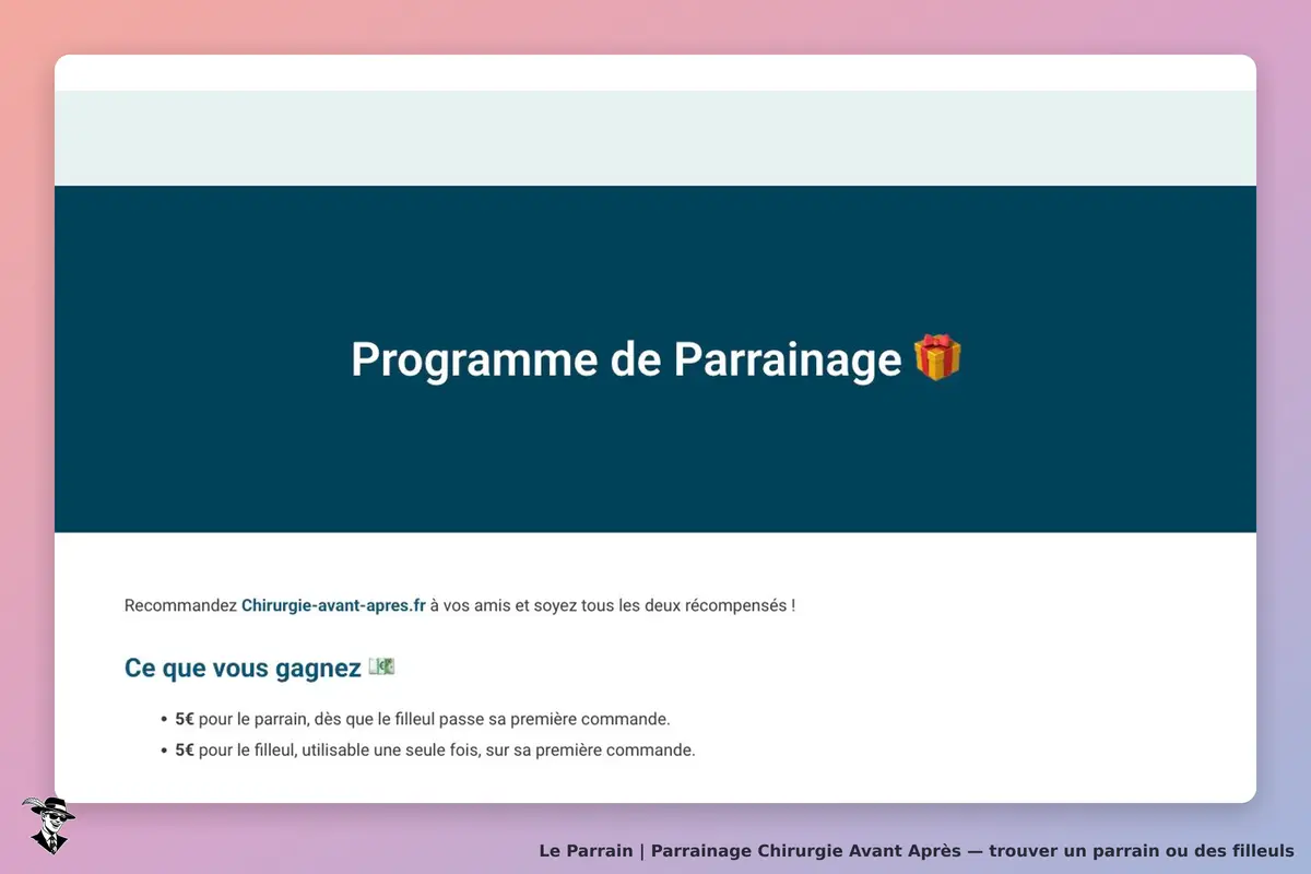 Chirurgie Avant Après : page d'accueil avec informations sur le programme de parrainage