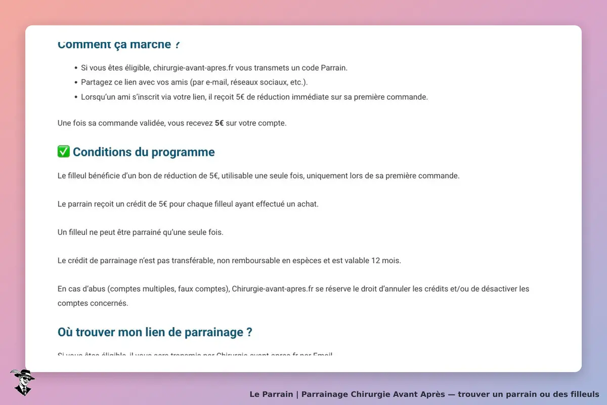 Chirurgie Avant Après : explication du fonctionnement et conditions du programme de parrainage