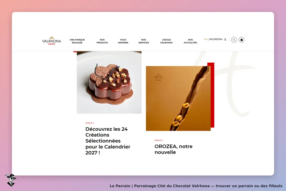 Cité du Chocolat Valrhona : valrhona : page d'accueil présentant des créations chocolatées et des