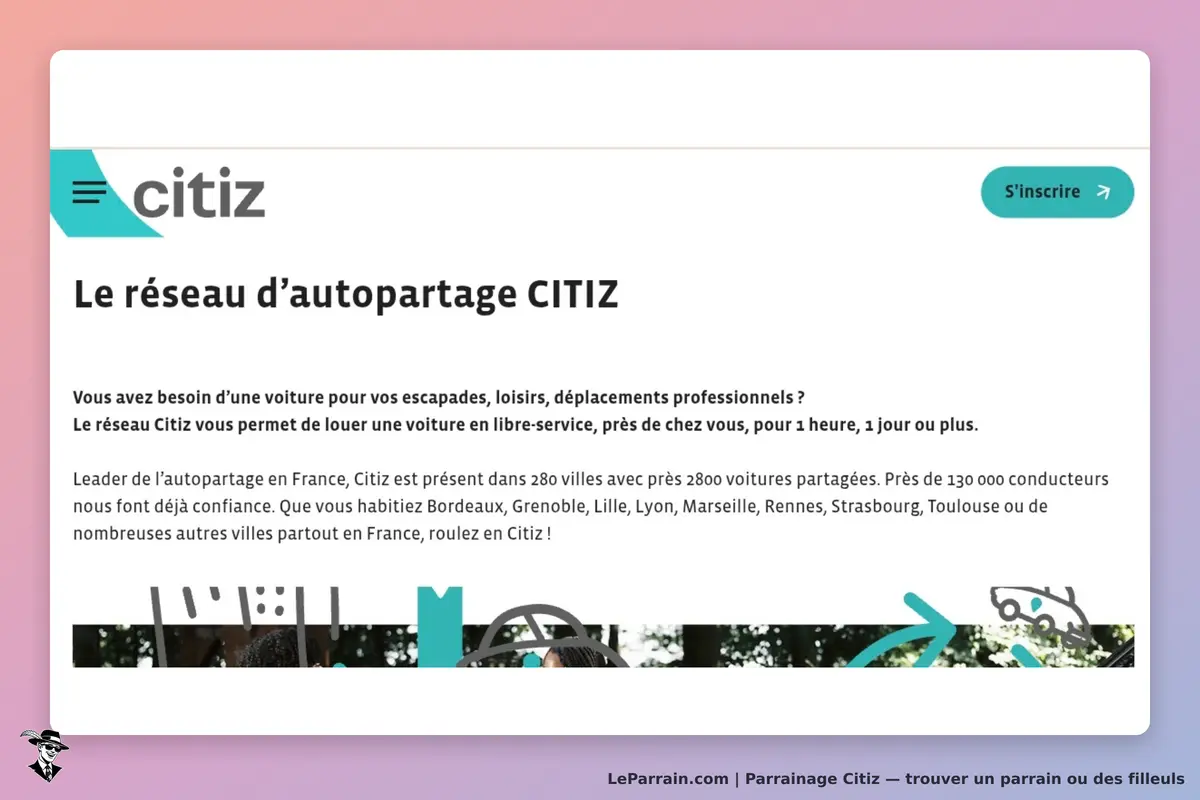Citiz : page d'accueil présentant le service d'autopartage et ses avantages
