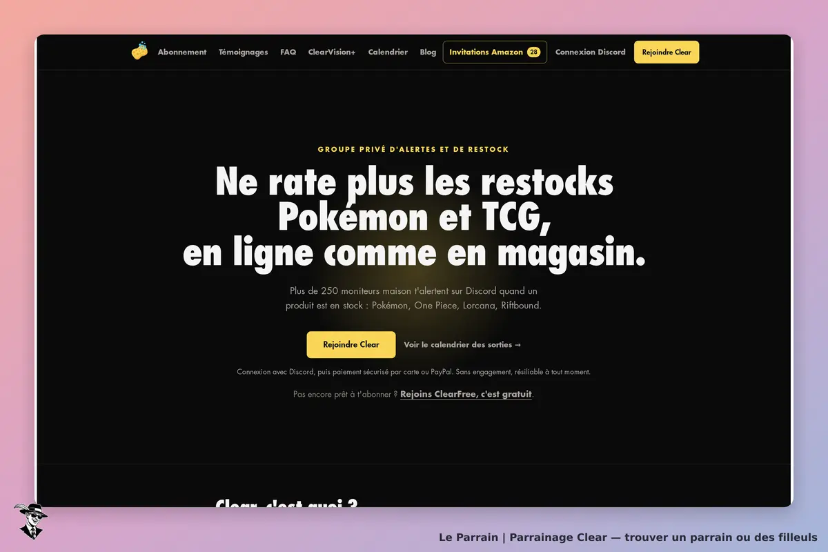 Page d'accueil de Clear