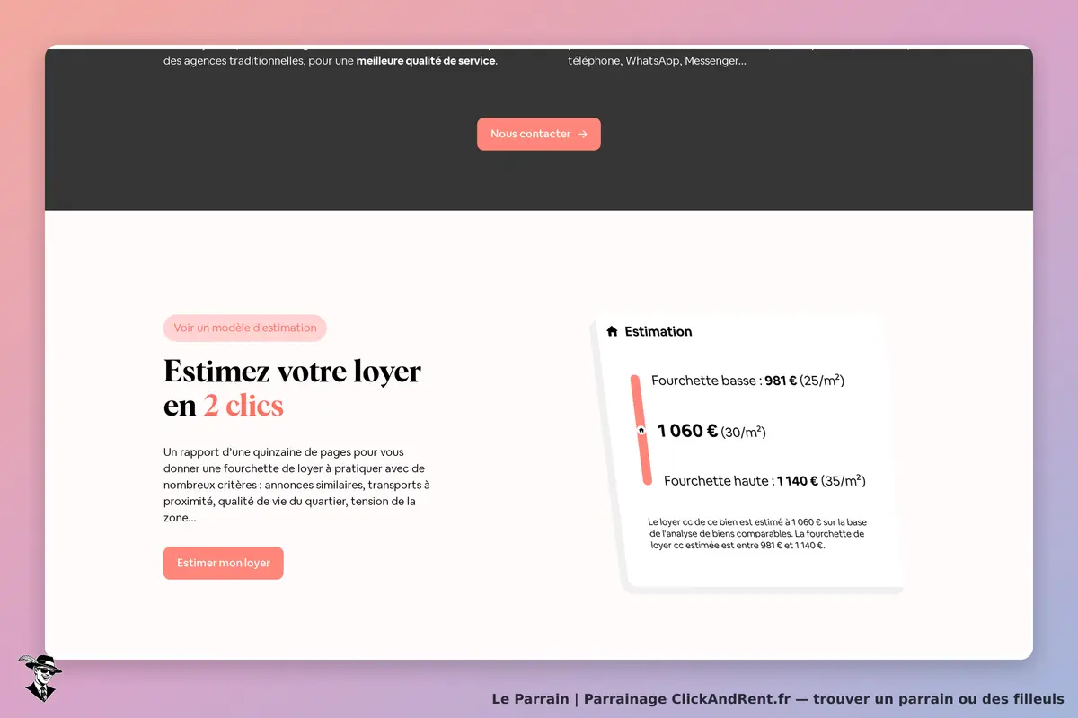 ClickAndRent.fr : page d'accueil avec estimation de loyer en 2 clics et formulaire d'estimation