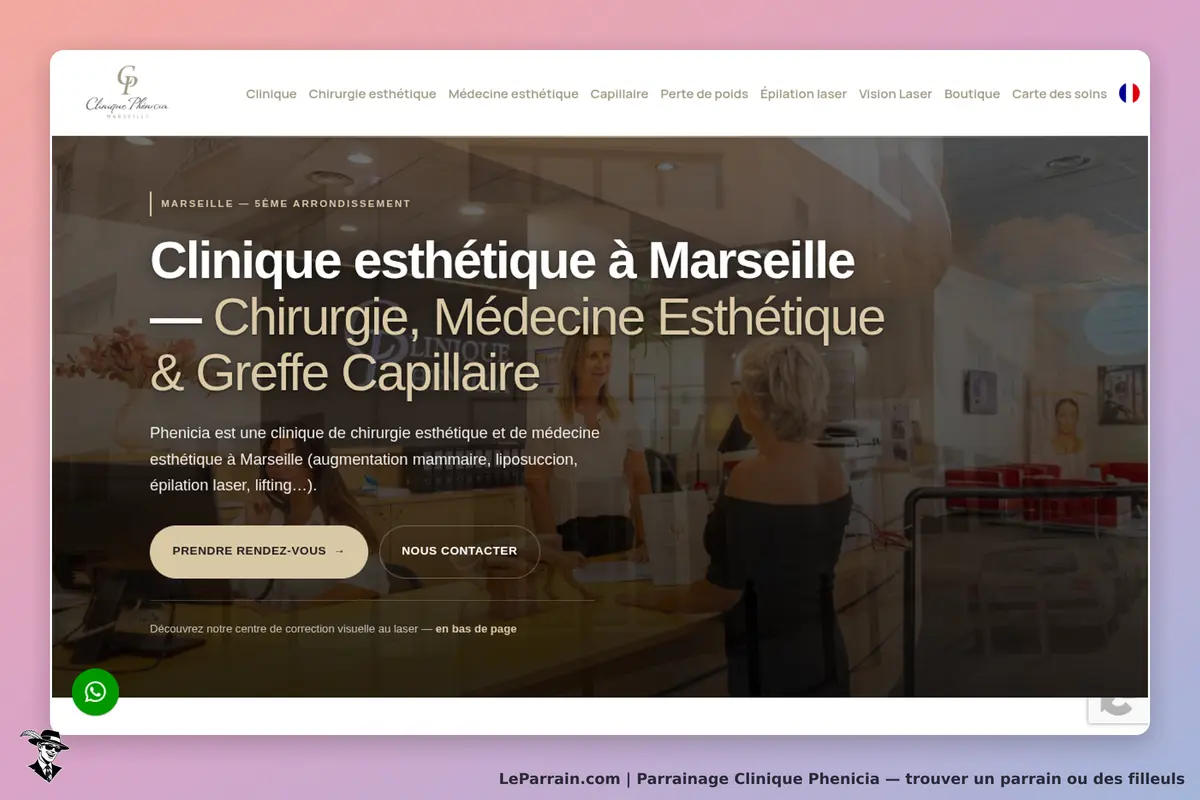 Clinique Phenicia : page d'accueil présentant des services de chirurgie esthétique à Marseille