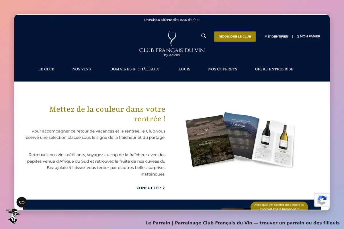 Club Français du Vin : page d'accueil avec texte d'accroche et brochures de vins affichées