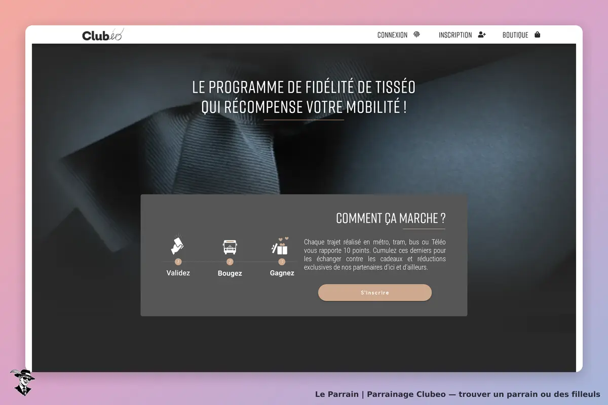Clubeo : page d'accueil présentant le programme de fidélité et un guide de fonctionnement