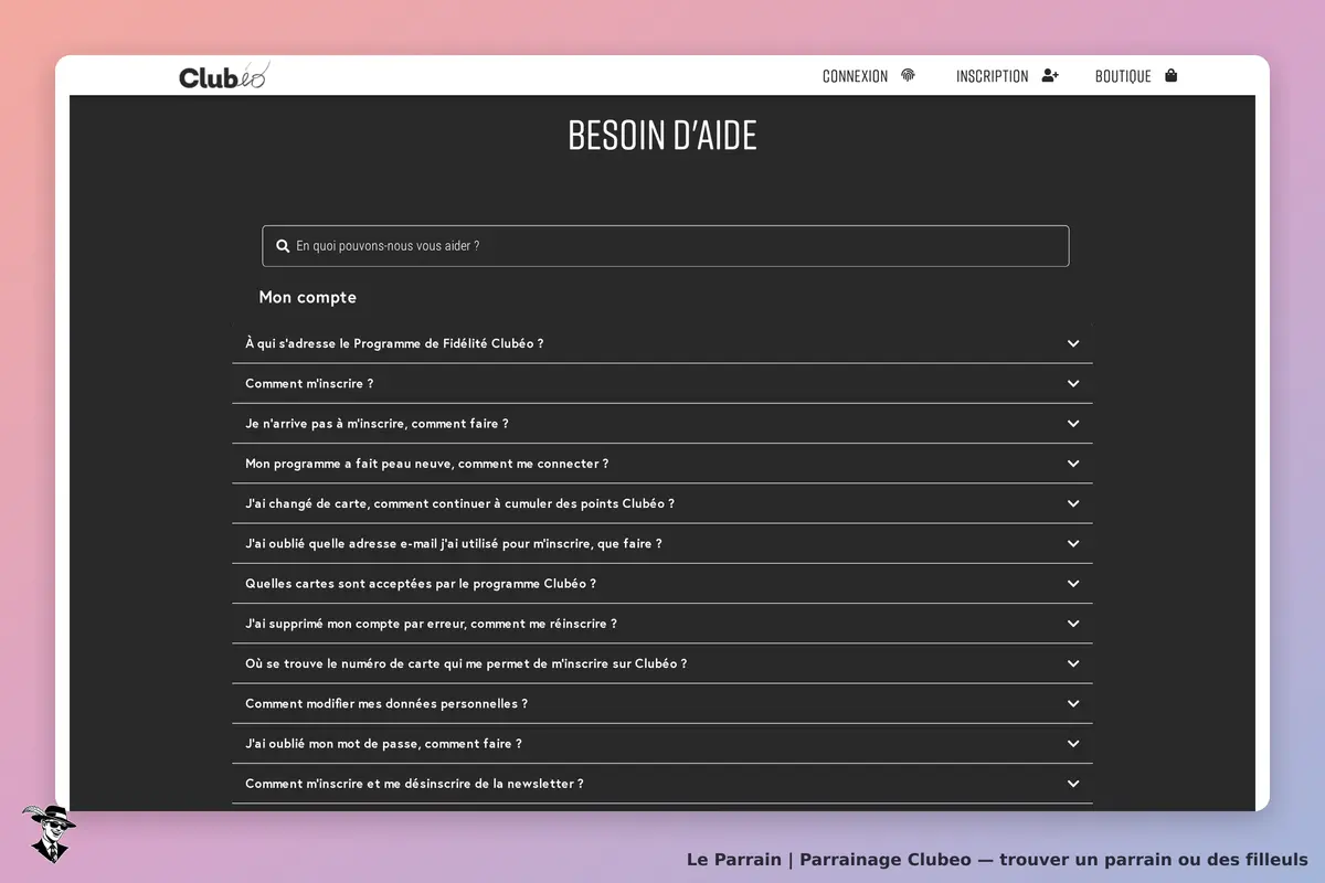 Page parrainage de Clubeo