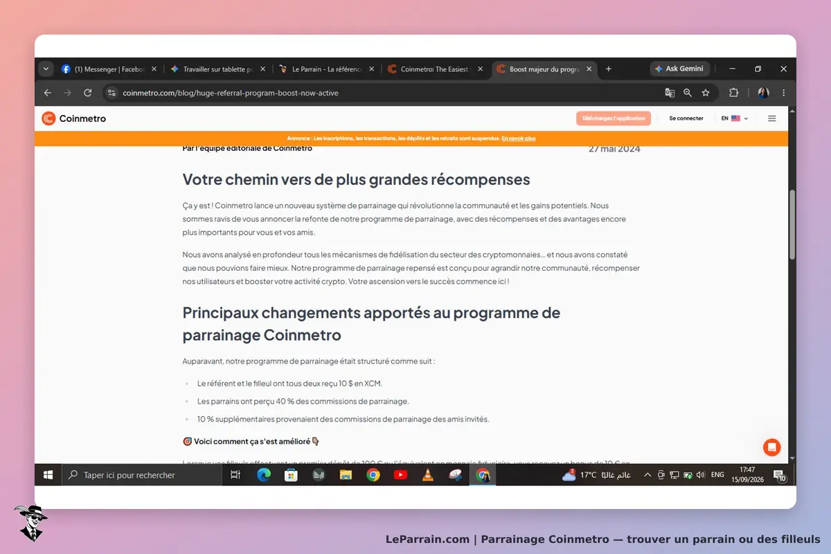 Coinmetro : annonce d'un nouveau système de parrainage et principaux changements affichés