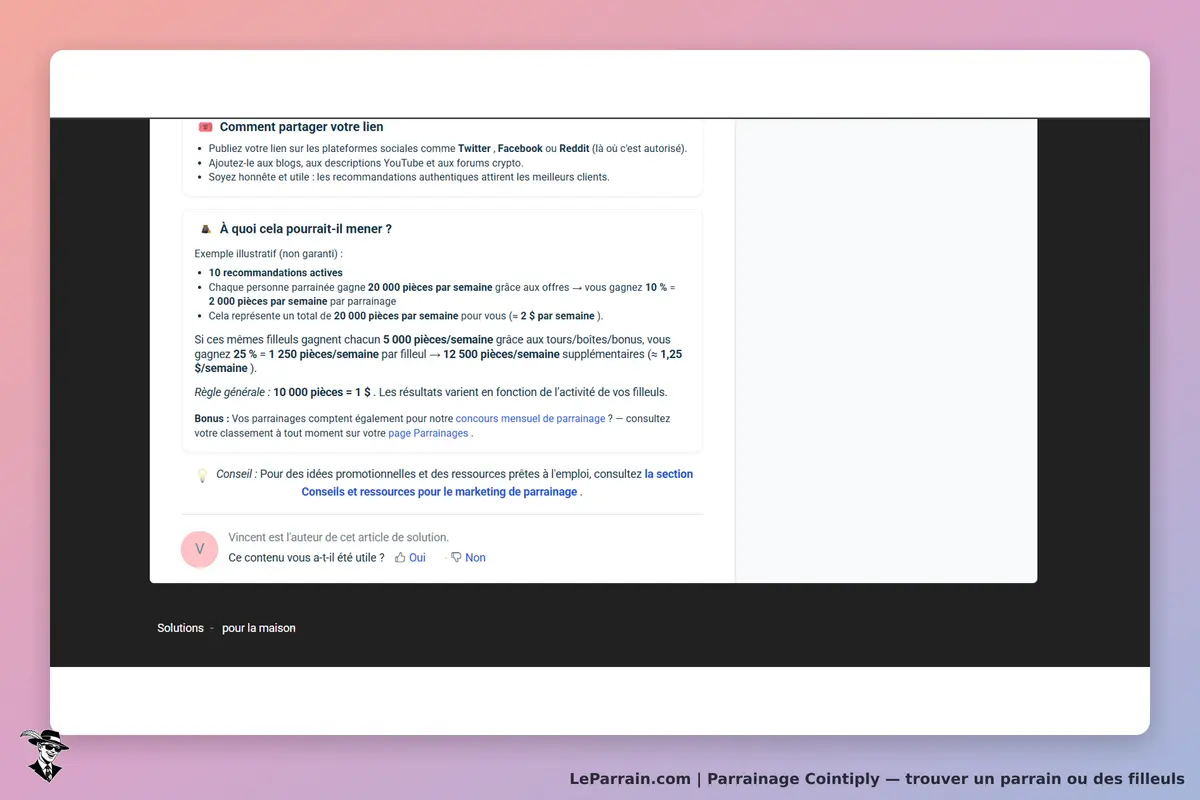 Cointiply : explication sur le partage de lien et recommandations pour le parrainage