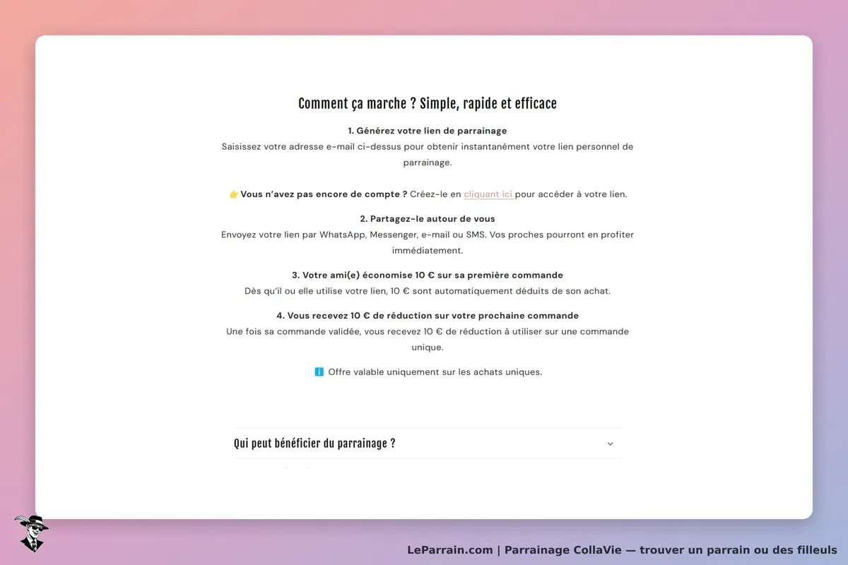 CollaVie : explication du fonctionnement du parrainage avec étapes détaillées