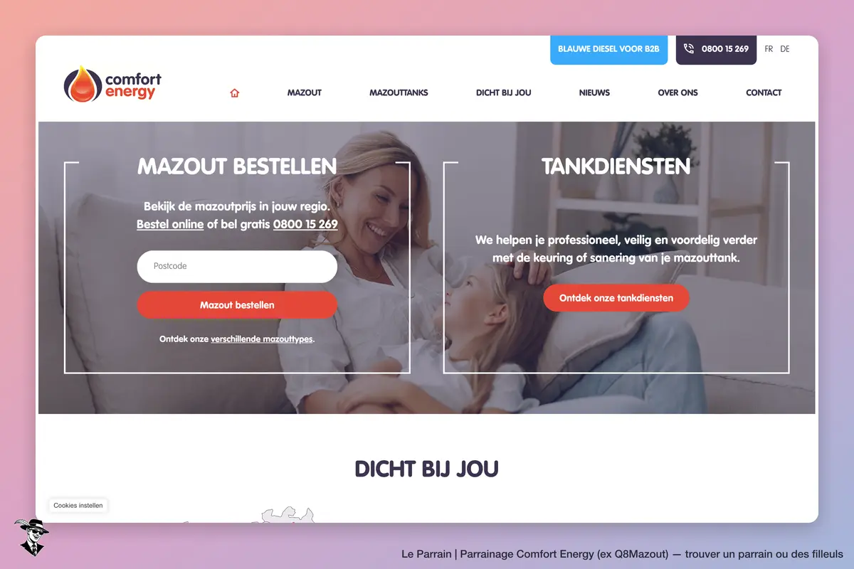 Page d'accueil de Comfort Energy (ex Q8Mazout)