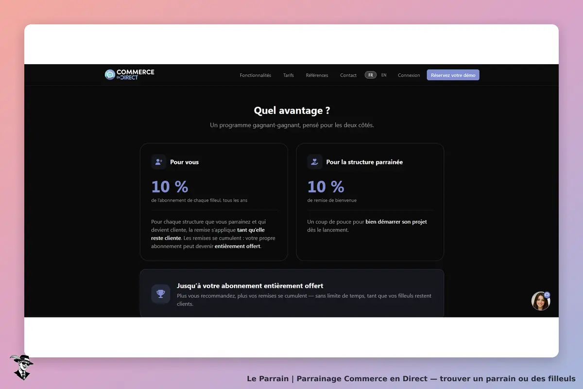 Page parrainage de Commerce en Direct