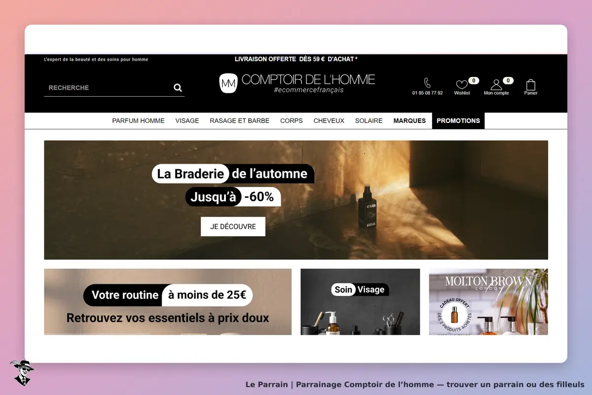 Comptoir de l’homme : comptoir de l'homme : page d'accueil avec promotions et produits de soins