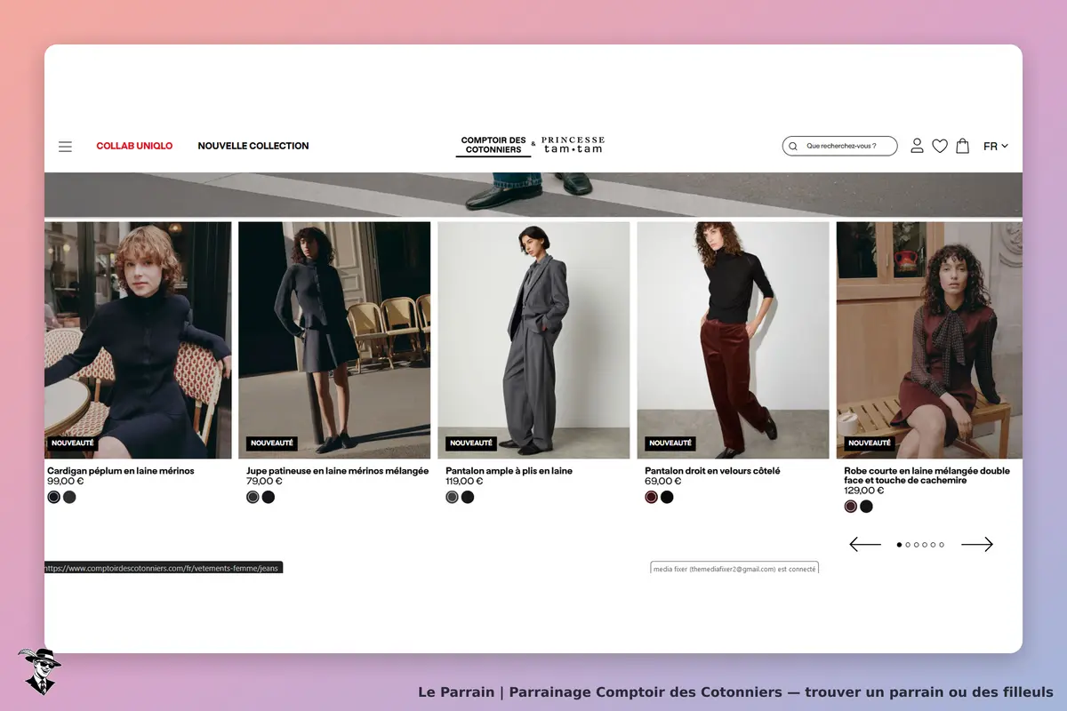 Comptoir des Cotonniers : page d'accueil avec plusieurs vêtements féminins présentés en images
