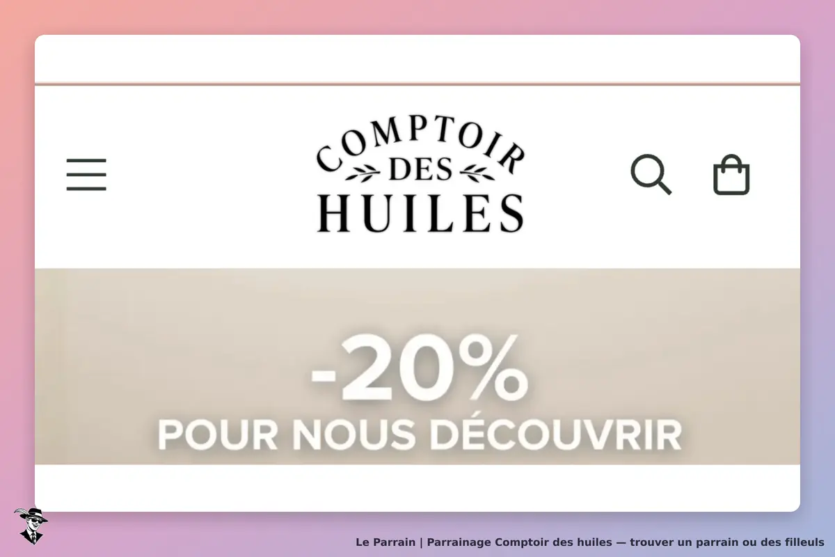 Comptoir des huiles : logo et message promotionnel sur fond clair avec mention d'une réduction