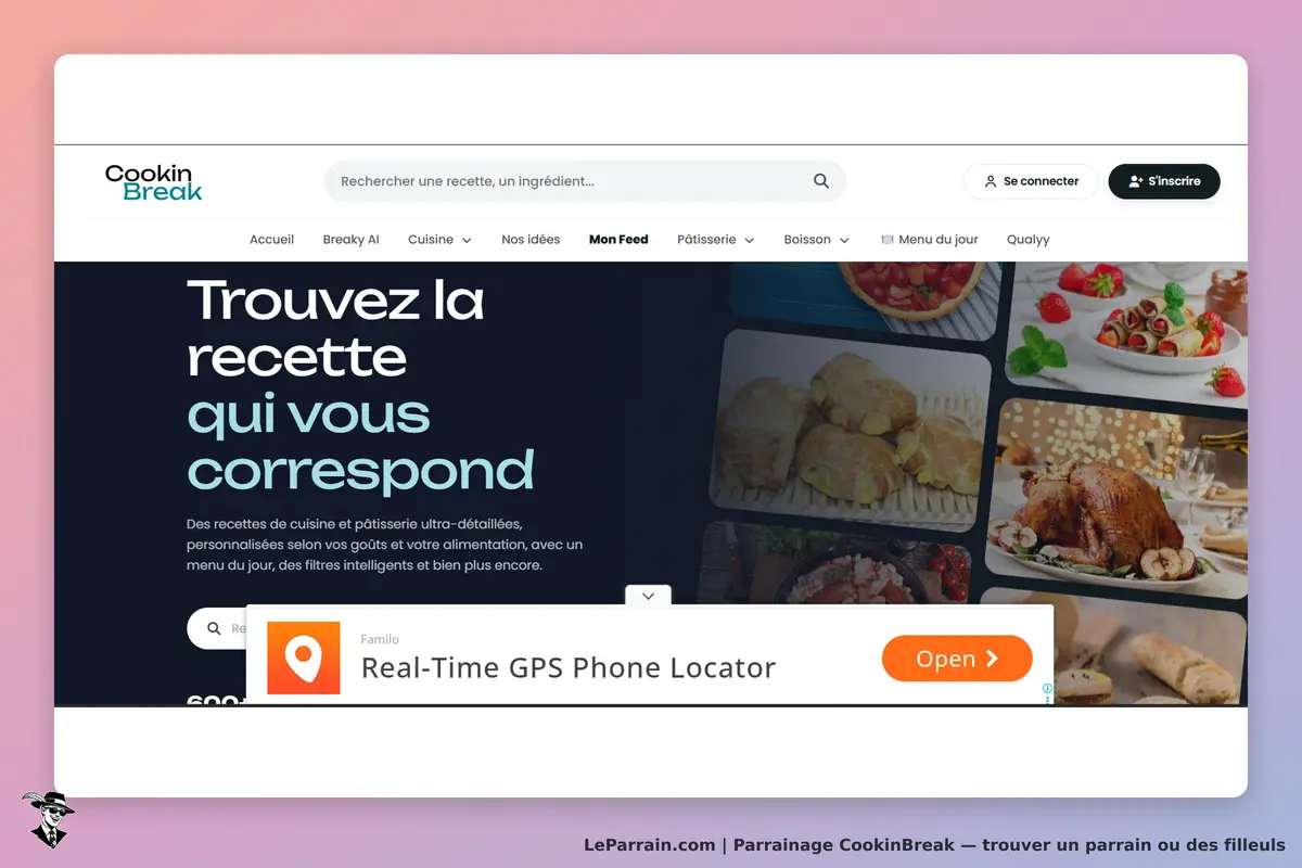 CookinBreak : cookin Break : page d'accueil avec un moteur de recherche et des images de plats