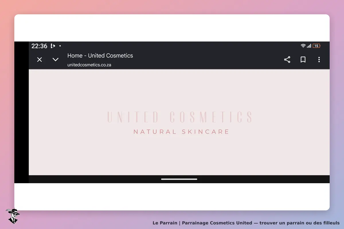 Cosmetics United : page d'accueil avec le logo et le slogan sur fond clair