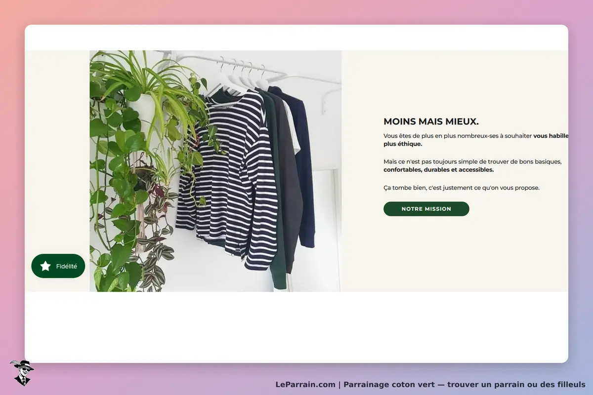 Coton Vert : vêtements suspendus avec une plante verte et un texte sur l'éthique de l'habillement