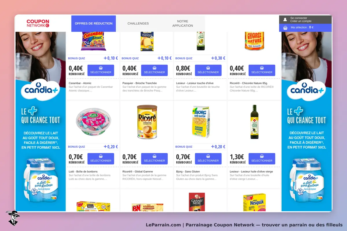 Coupon Network : page d'accueil avec offres de réduction et produits affichés
