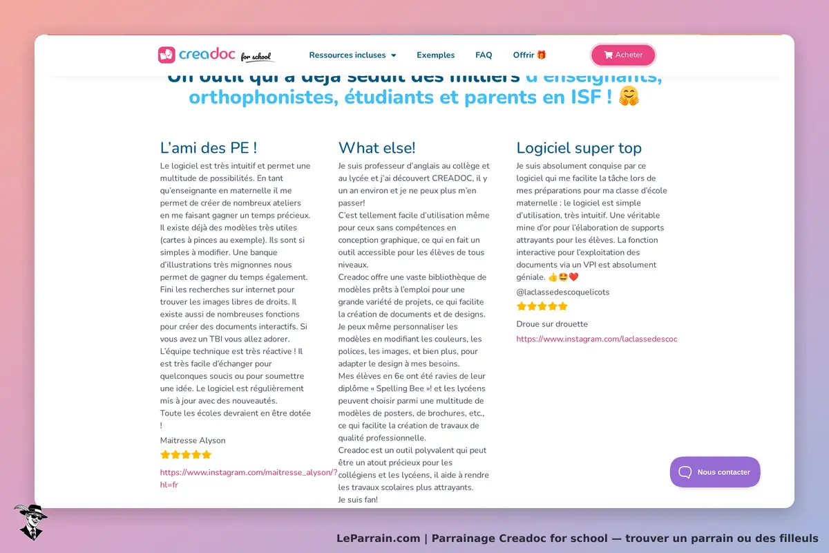 Creadoc for school : témoignages d'utilisateurs et présentation des fonctionnalités du logiciel
