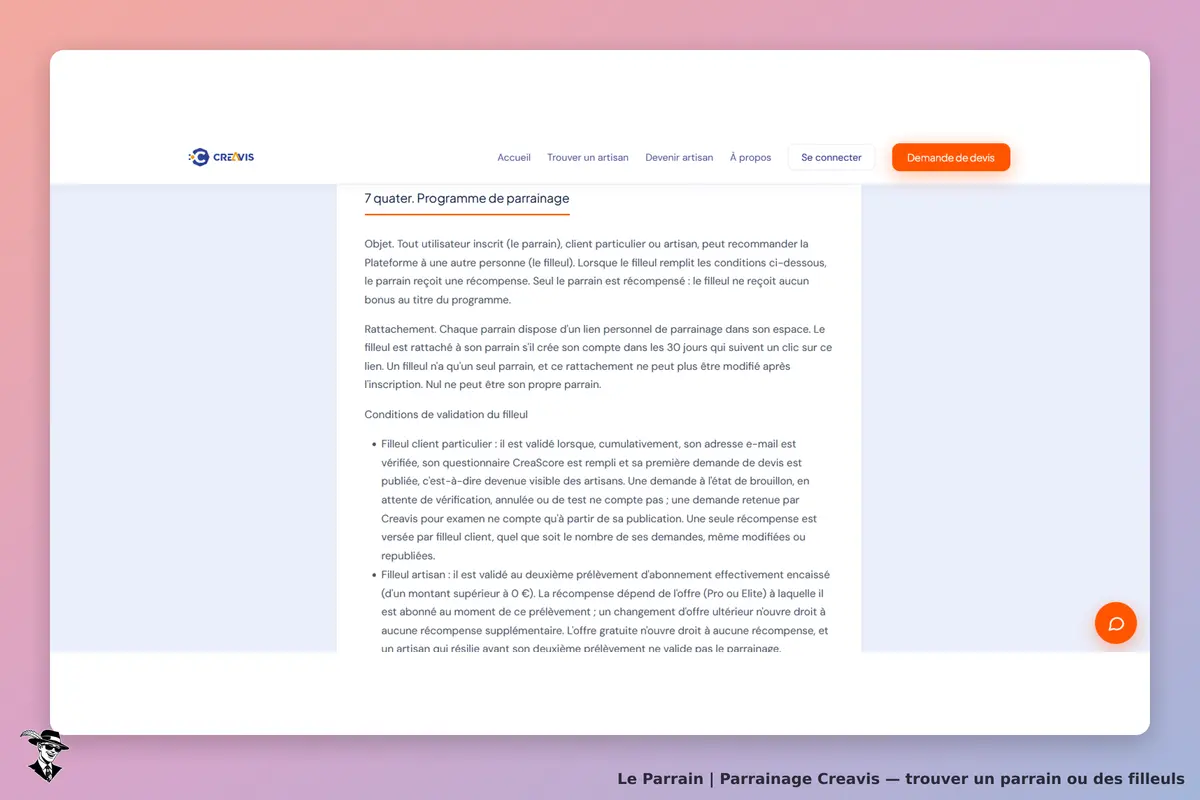 Page parrainage de Creavis