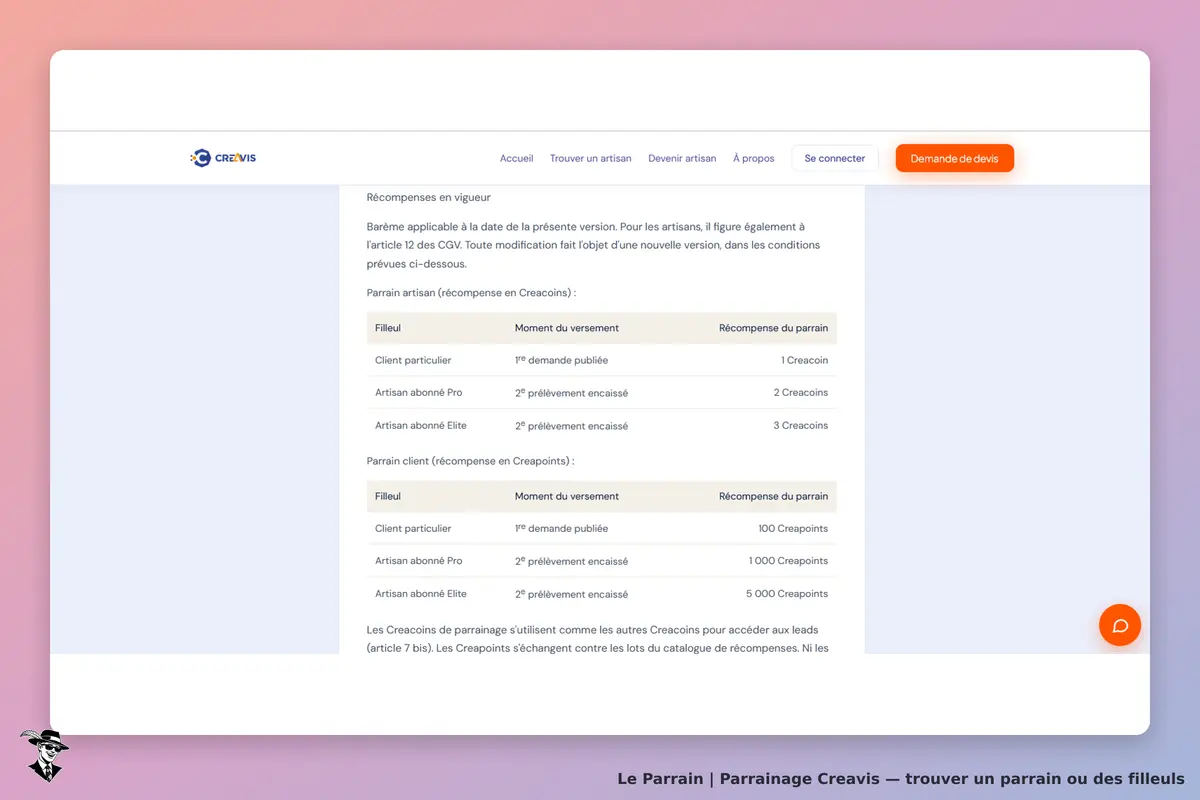 Page parrainage de Creavis