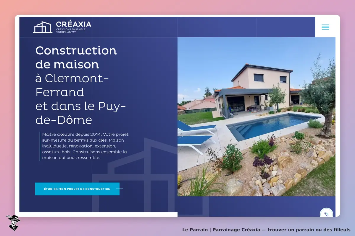 Créaxia : page d'accueil présentant une maison avec piscine et jardin à Clermont-Ferrand