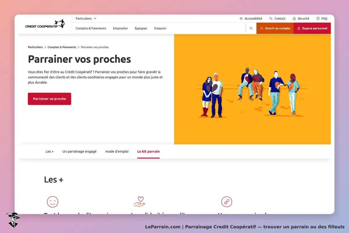 Credit Coopératif : crédit Coopératif : page dédiée au parrainage avec illustration de personnes et