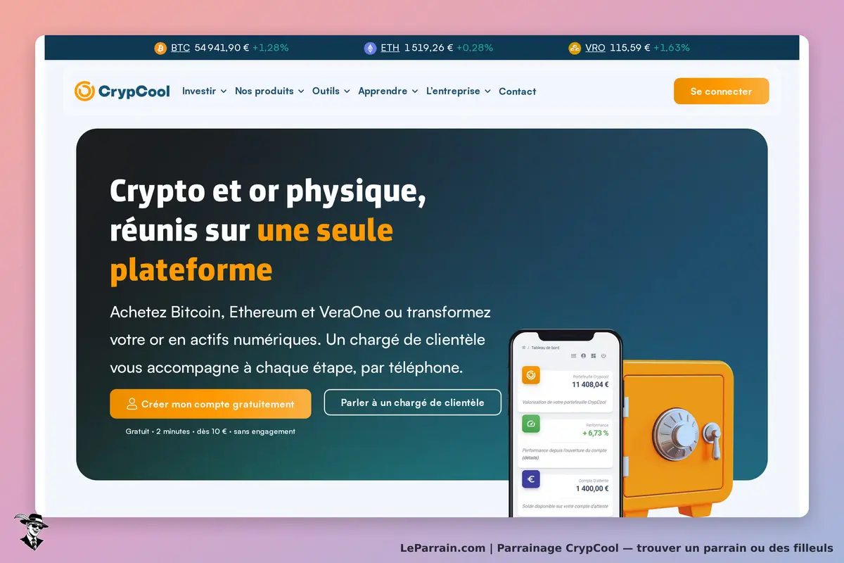Capture home du programme de parrainage CrypCool