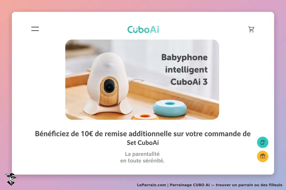 CUBO AI : cuboAi : babyphone intelligent CuboAi 3 sur un fond clair avec des éléments de décor