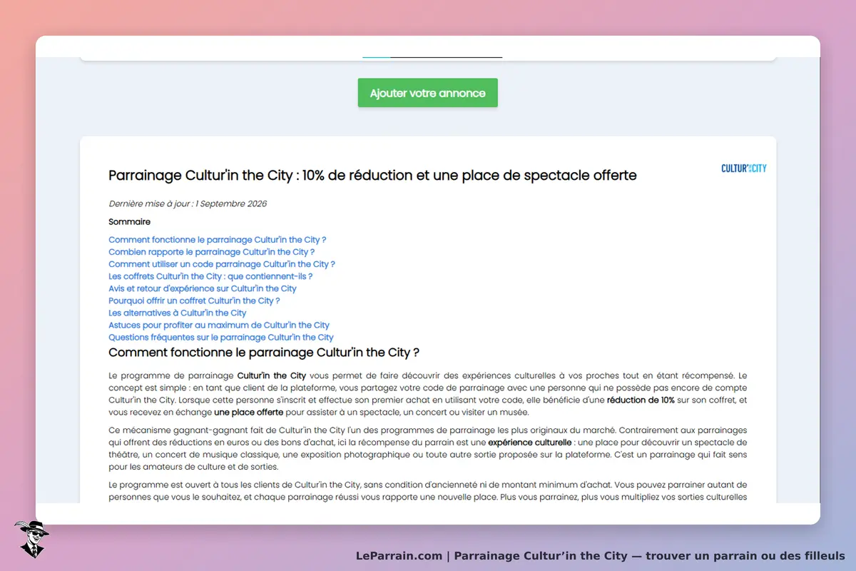 Cultur’in the City : cultur'in the City : page d'accueil présentant le programme de parrainage et