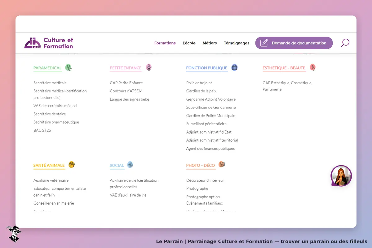 Culture et Formation : liste de formations par domaine, incluant paramédical et esthétique