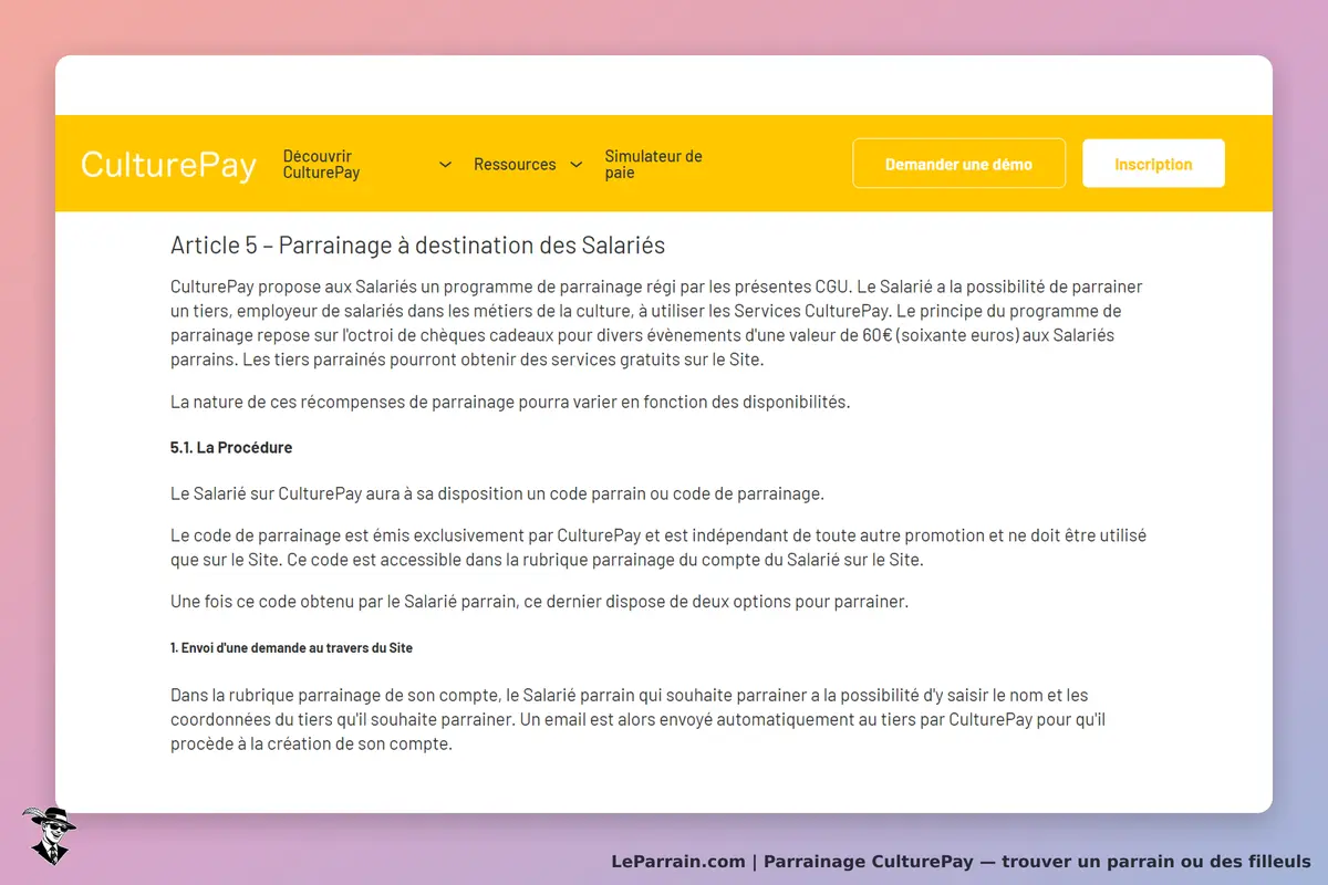 CulturePay : article sur le parrainage destiné aux salariés avec explications et procédures