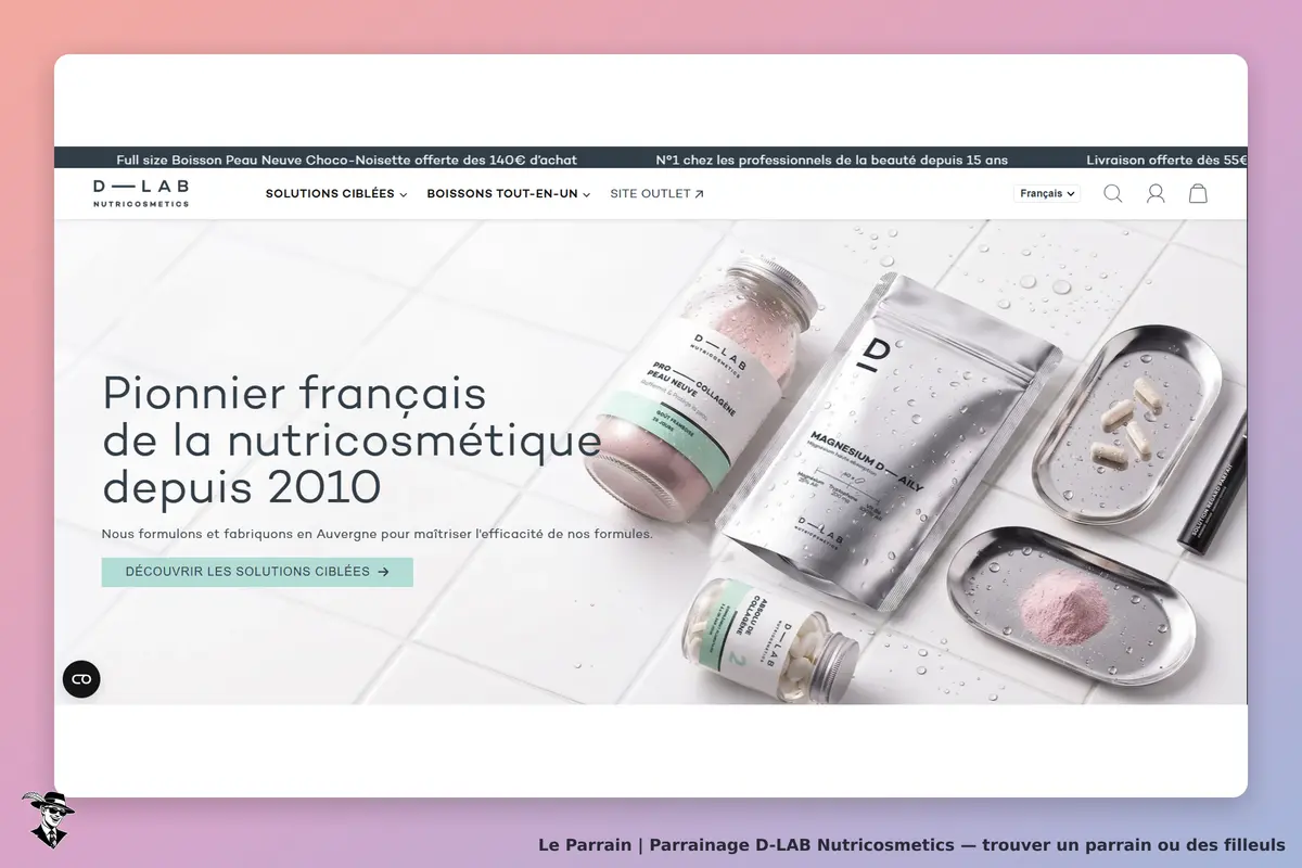 D-LAB Nutricosmetics : page d'accueil avec produits et slogan sur la nutricosmétique depuis 2010