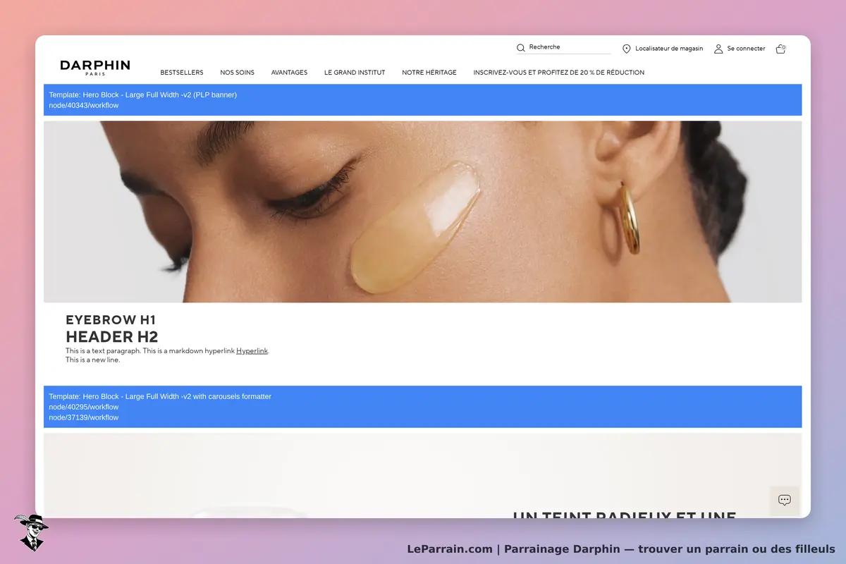 Darphin : gros plan sur un visage avec un produit de soin appliqué sur la peau