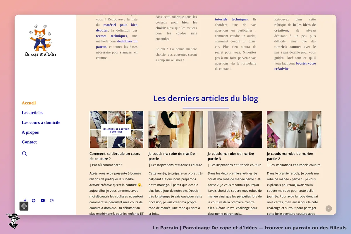 De cape et d’idées : de cape et d'idées : page d'accueil présentant des articles de couture et un