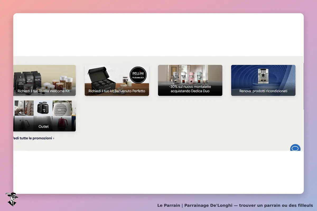 De'Longhi : plusieurs vignettes présentant des produits et promotions sur la page d'accueil