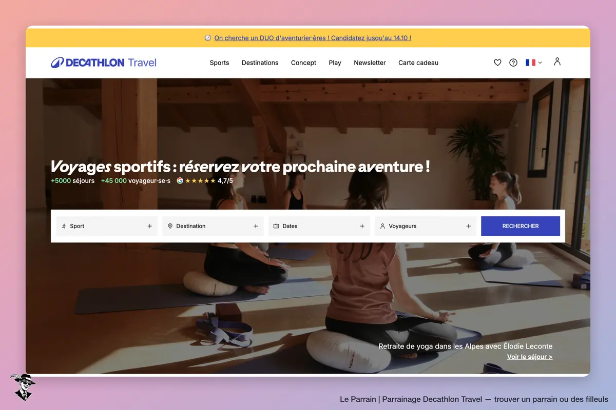 Page d'accueil de Decathlon Travel