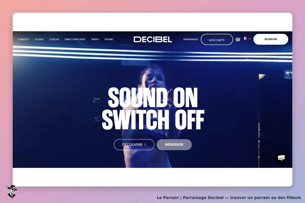 Decibel : page d'accueil avec un slogan et un visuel d'une personne en mouvement