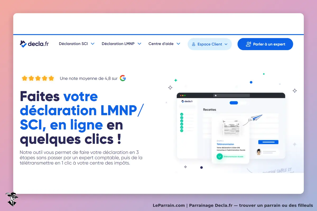 Decla.fr : page d'accueil présentant un service de déclaration LMNP/SCI en ligne
