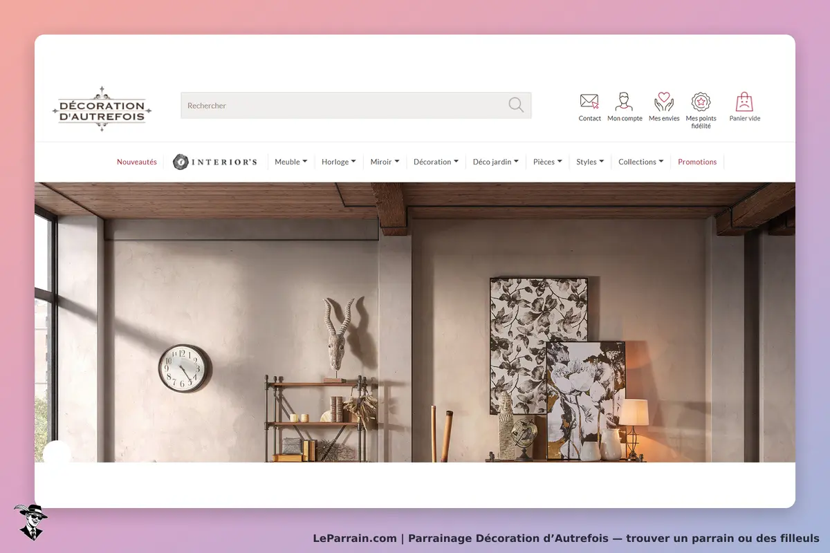 Décoration d’Autrefois : intérieur moderne avec étagère, tableaux et horloge murale