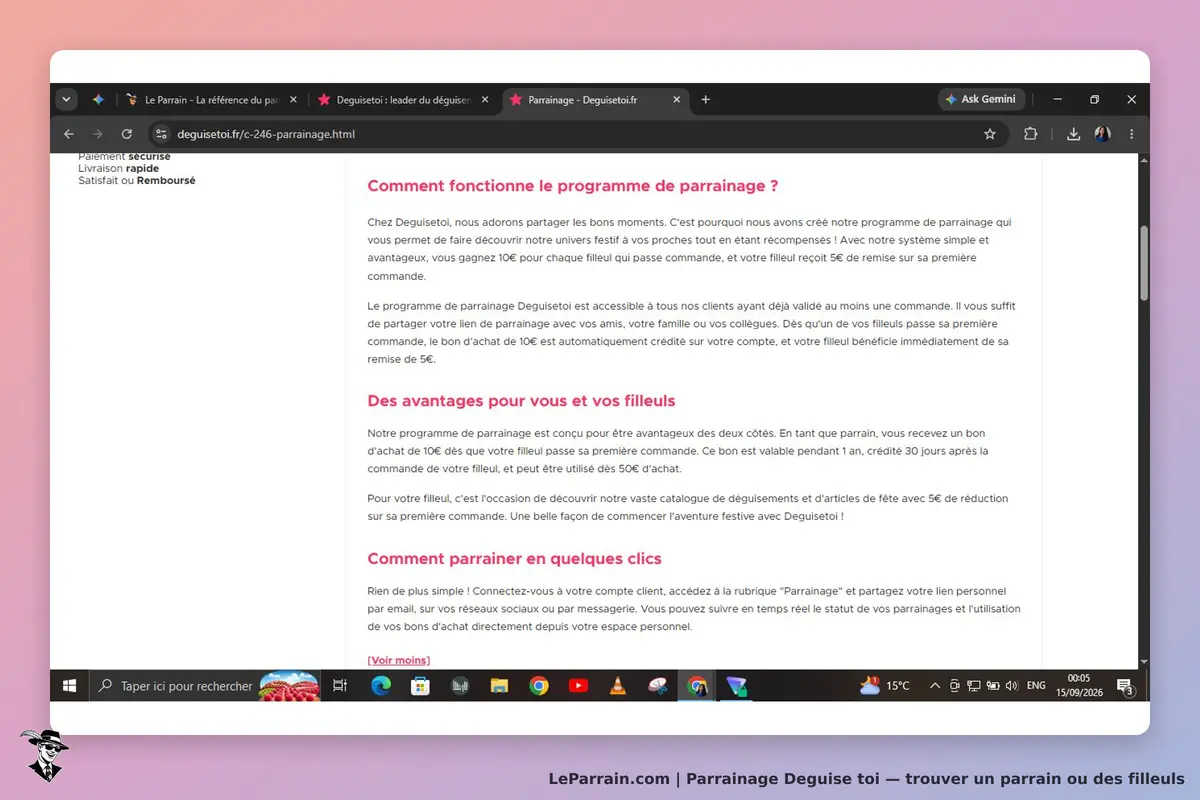 Deguise toi : page sur le programme de parrainage avec explications et avantages pour les