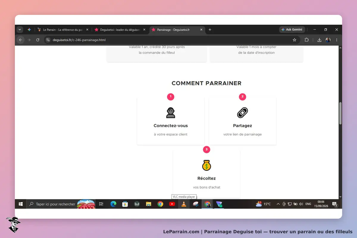 Deguise toi : étapes pour parrainer avec des icônes et des instructions claires