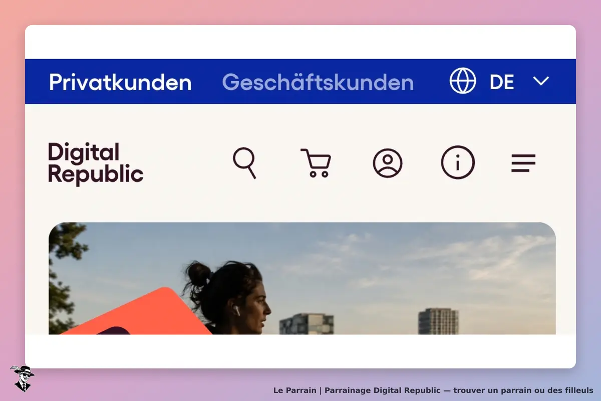Digital Republic : en-tête du site avec logo, barre de recherche et image d'une personne