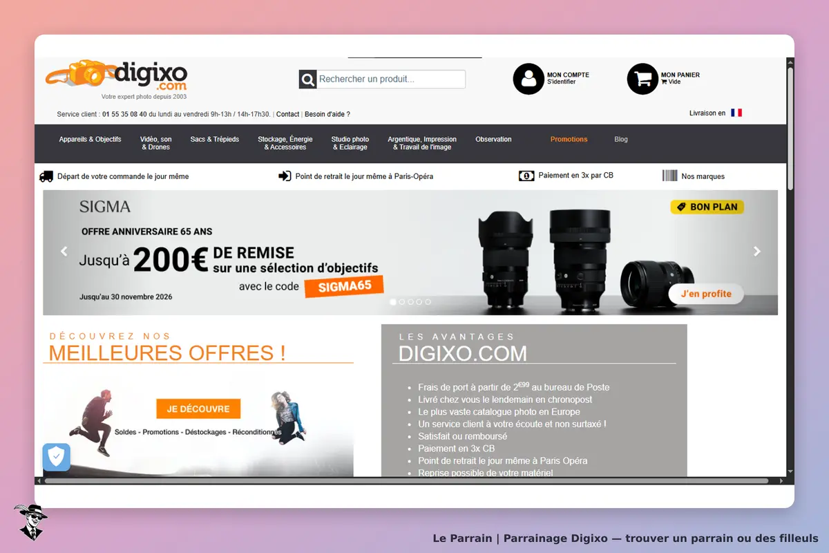 Digixo : page d'accueil avec promotion sur objectifs et informations sur les avantages du site