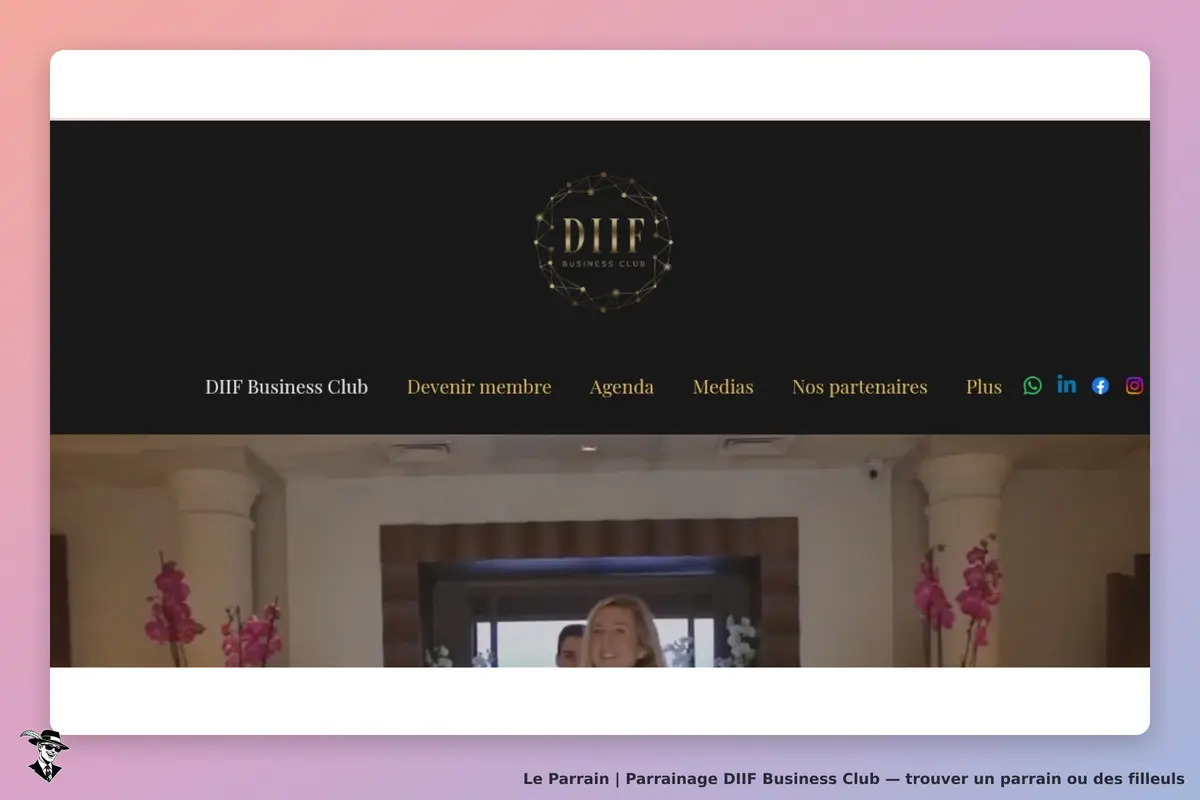 DIIF Business Club : page d'accueil avec menu et décoration intérieure florale