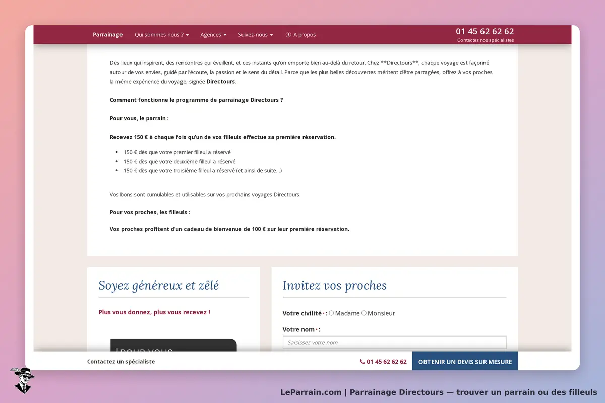 Directours : section de parrainage avec explications et formulaire pour inviter des proches